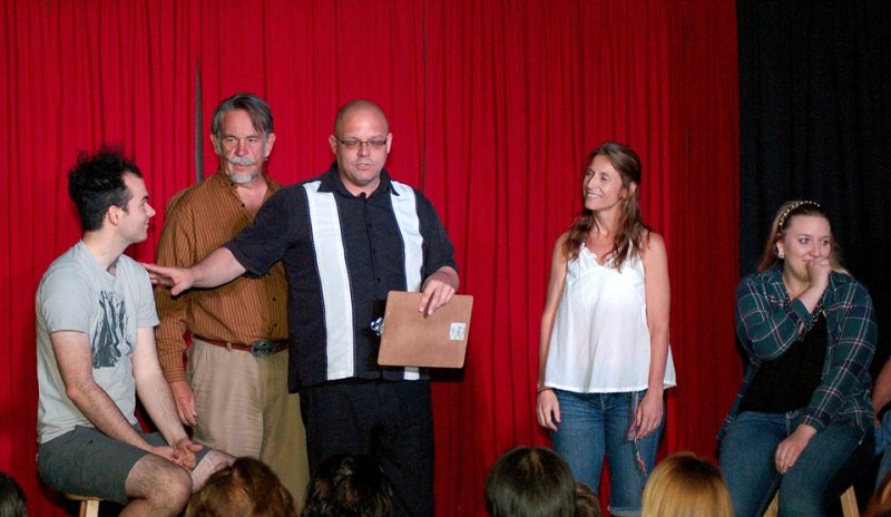 Decisions game, L-R: volunteer Paul, Jon, host Mike, Mara, volunteer Kaitlin