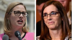 Democratic candidate Kyrsten Sinema and Republican Martha McShifty.