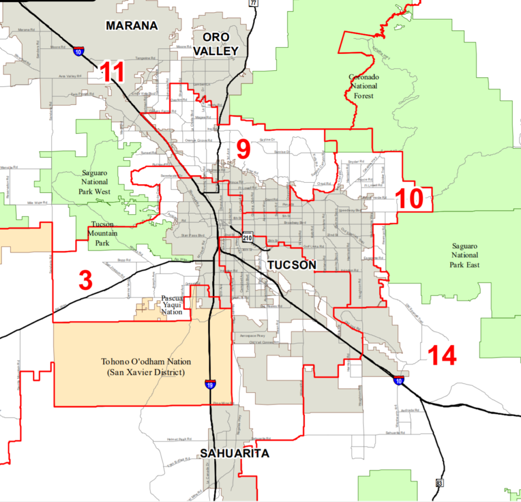 A map of the legislative districts in Pima County
