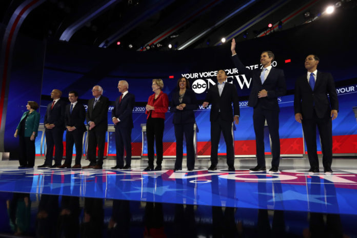 Amy Klobuchar, Cory Booker, Pete Buttigieg, Bernie Sanders, Joe Biden, Elizabeth Warren, Kamala Harris, Andrew Yang, Beto O'Rourke, Julian Castro