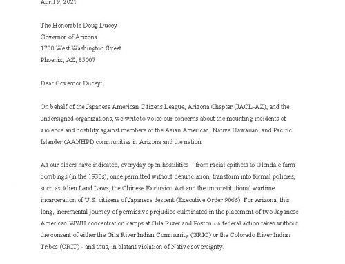 Asian American organizations send letters to Governor Ducey against anti-Asian violence