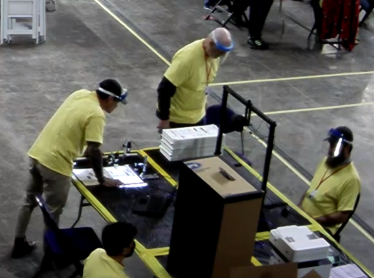 Arizona election "auditors" use ultraviolet light to look at ballots