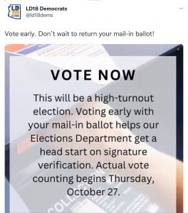 Tweet from LD18 Dems to Vote Early