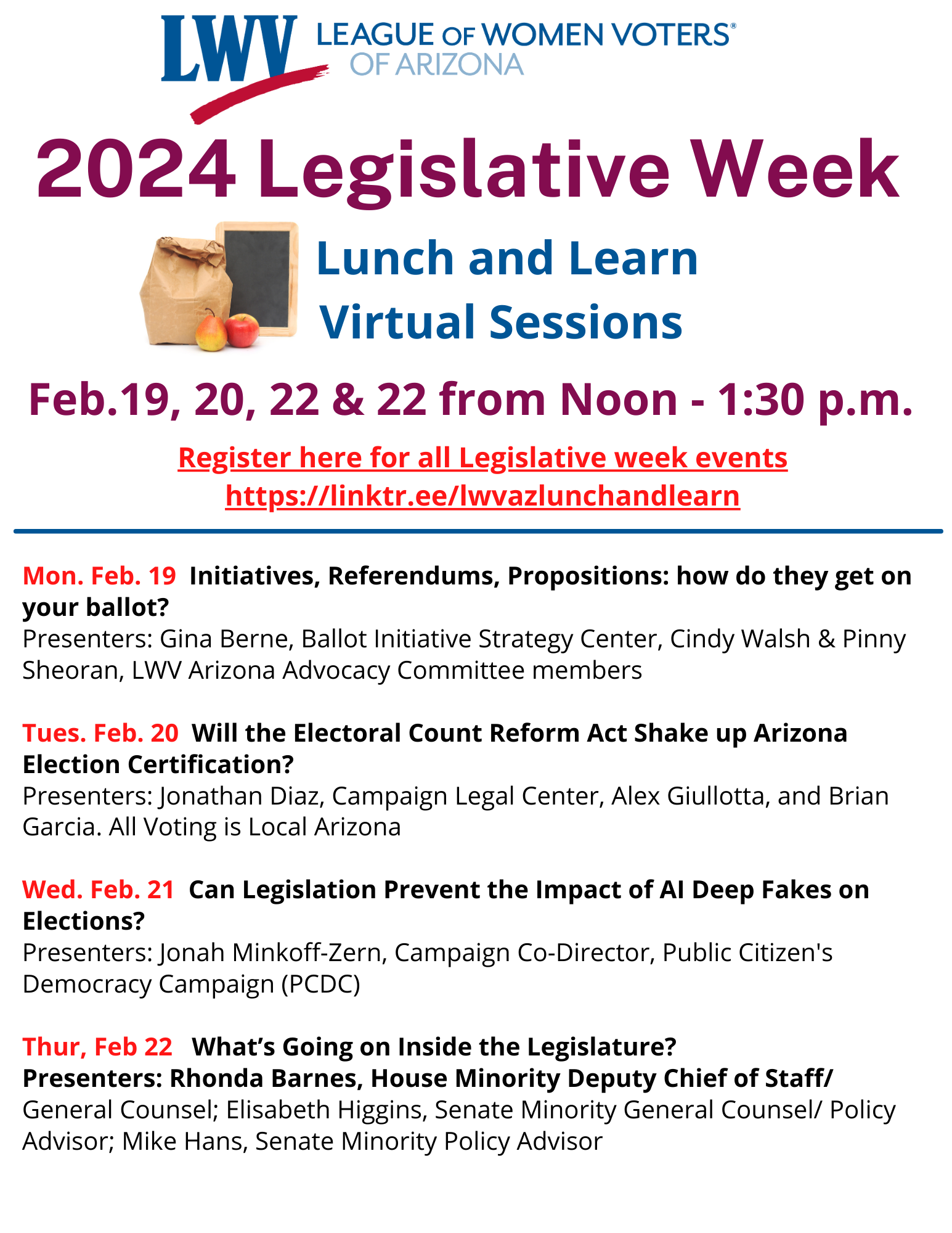 Read League of Women Voters of AZ 2024 Legislative Week February 19