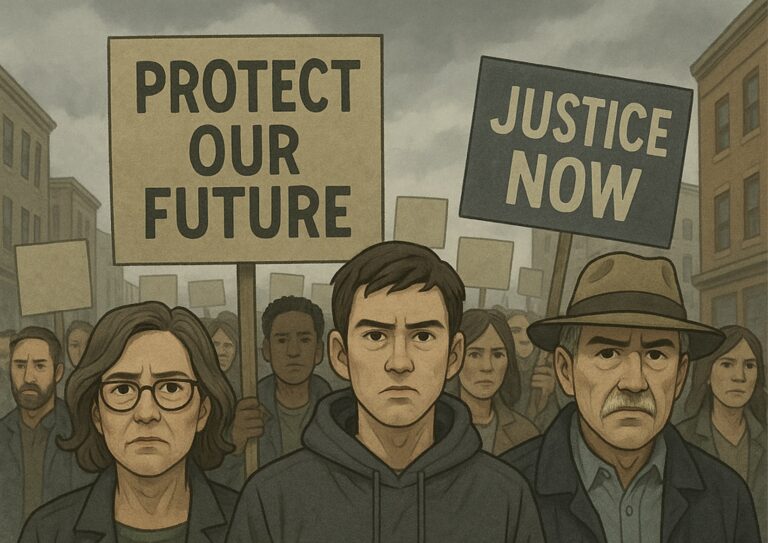 Serious protestors at a demonstration